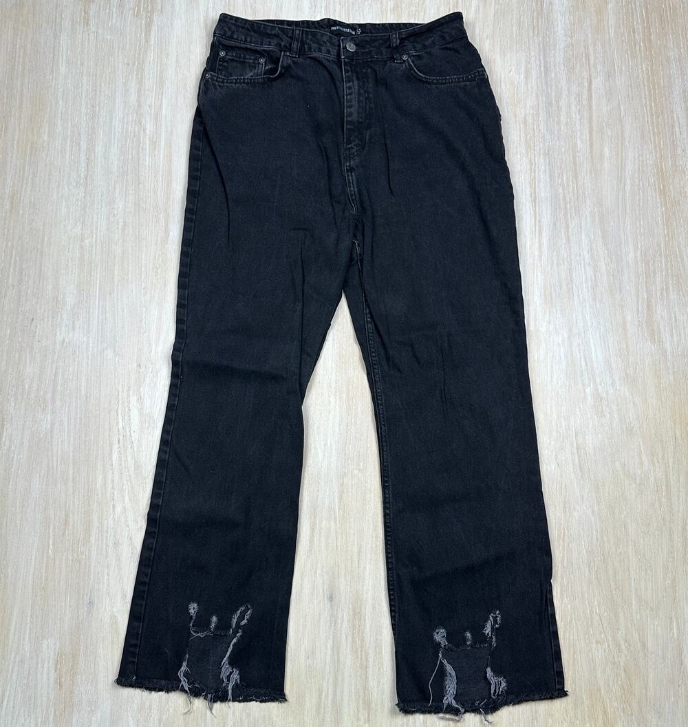 PrettyLittleThing Black High Rise Edgy Grunge Chewed Ankle Y2K Denim Jeans 12